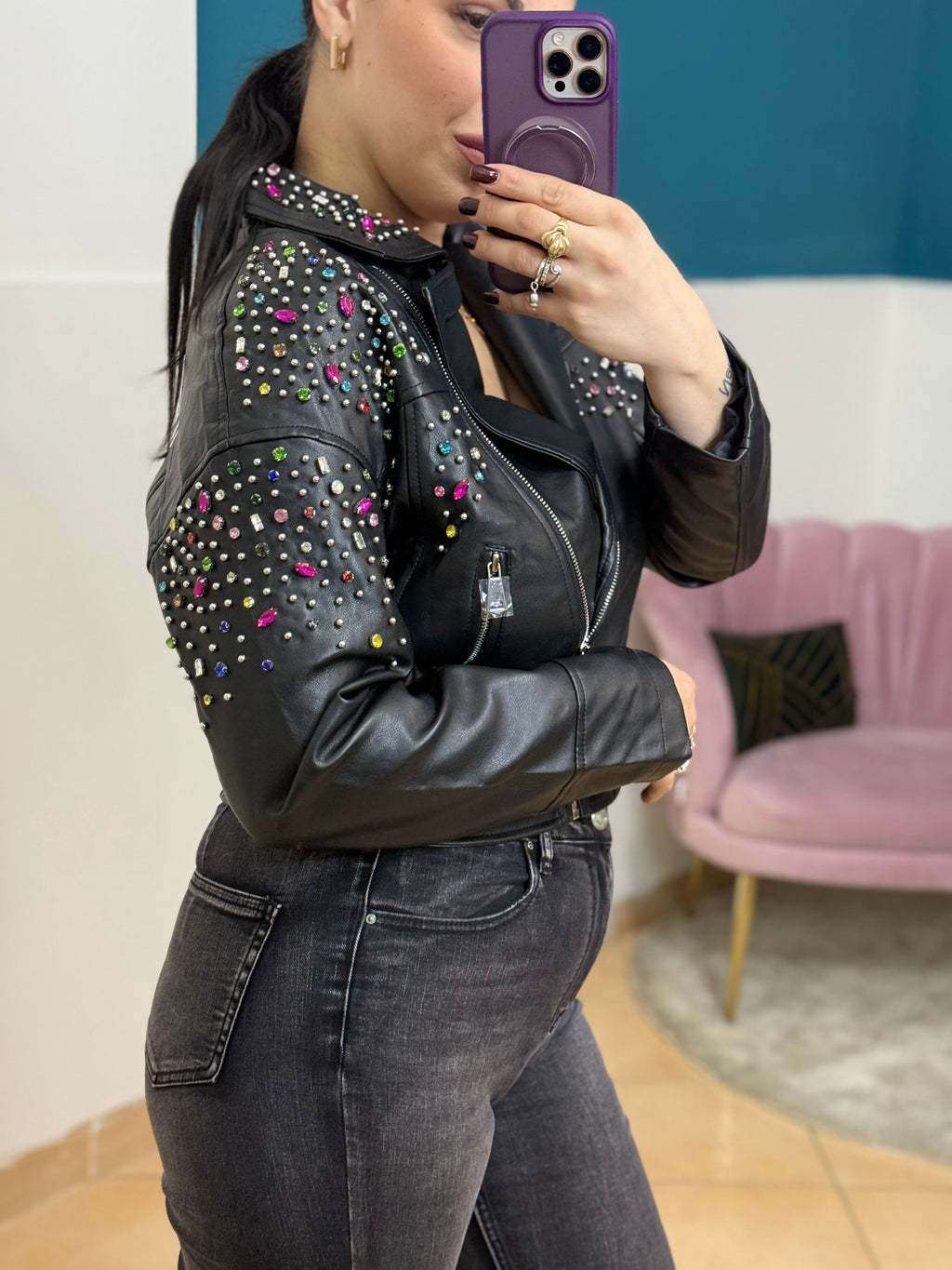 Chiodo Multicolor Ecopelle